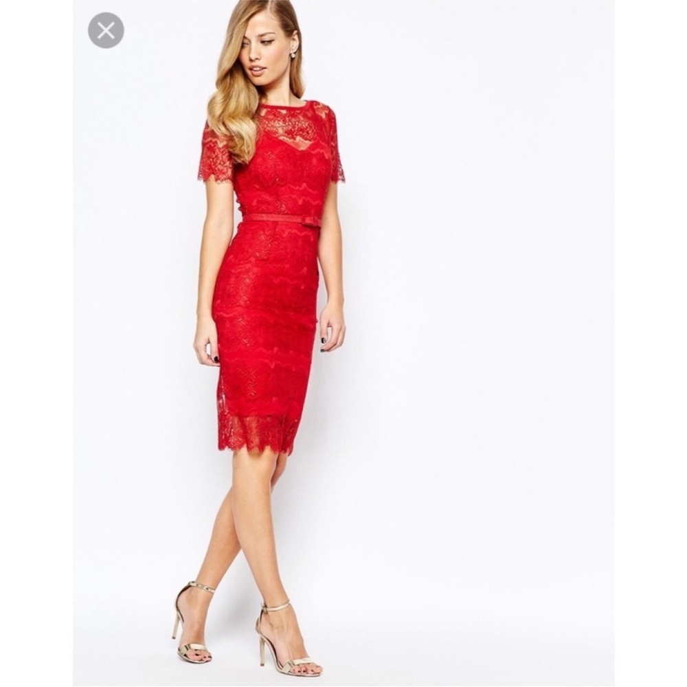 Body Frock • Elegant Red Lace Dress Unlined - Picture 2 of 8